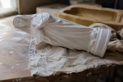 Peça de gesso cru recém-desenformada
